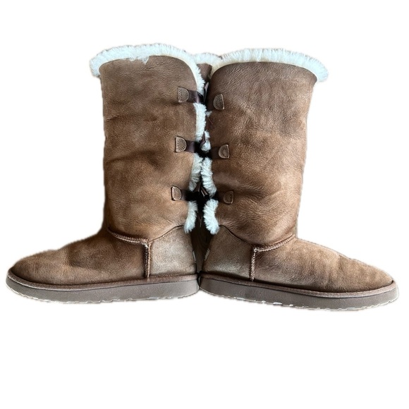 UGG Womens Size 10 Boots Bailey Knit Bow Tall Chestnut Brown Suede Shearl… - Picture 7 of 7